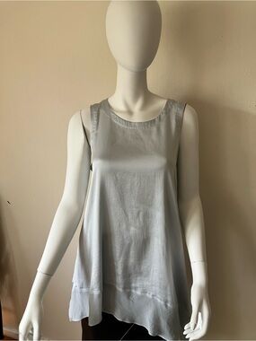 Eileen Fisher pale blue silk asymmetrical Sleeveless Top